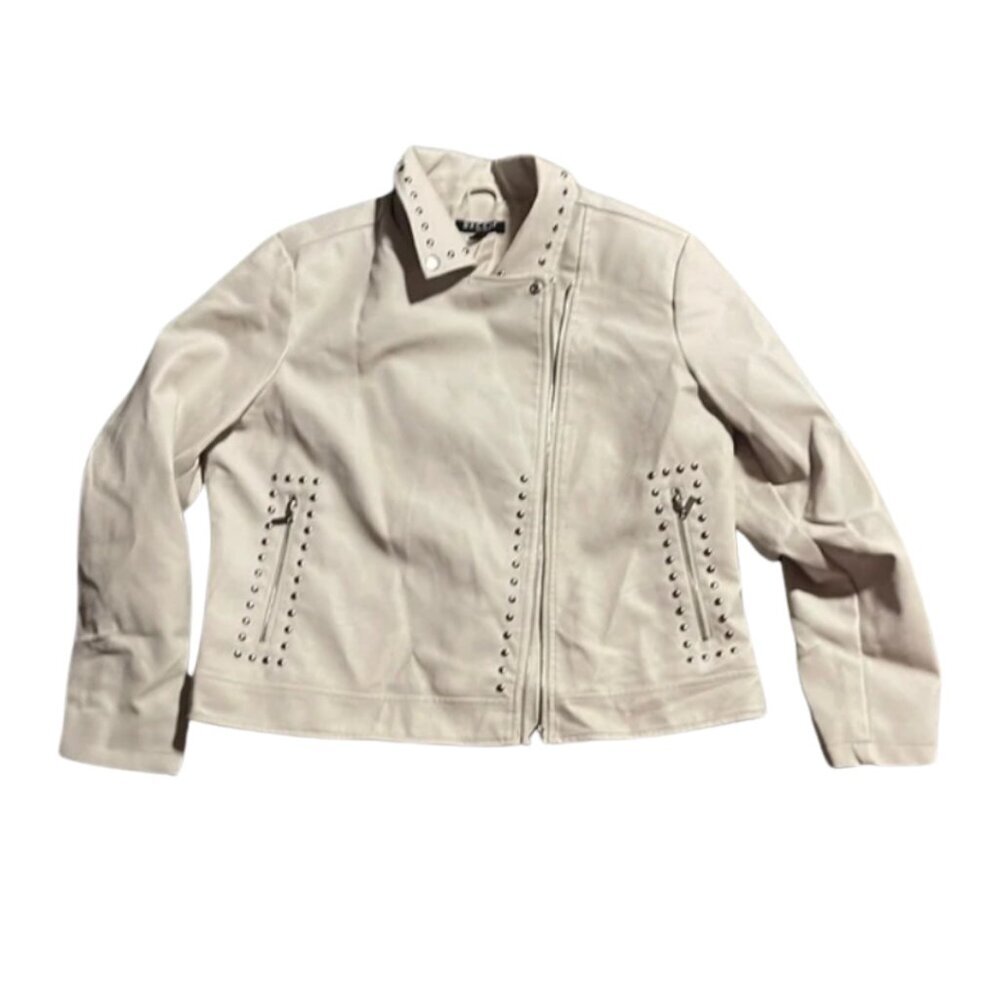 Baccini White Leather Jacket Size XL | Studded Moto Style | Free Shipping